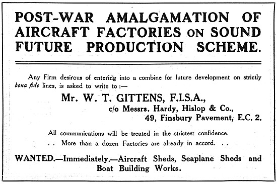 Proposal For Post War Amalgamation Of Aircraft Factories 1919    