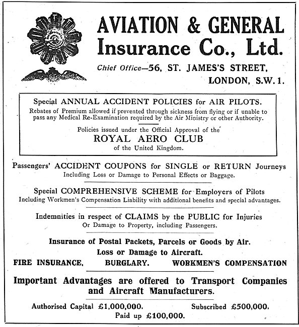 Aviation & General Insurance Co Ltd Policies For Air Pilots      