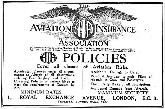 The AIA Aviation Insurance Association  Royal Exchange Ave London