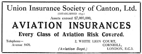 Union Insurance Society Of Canton - Aviation Risks Covered       