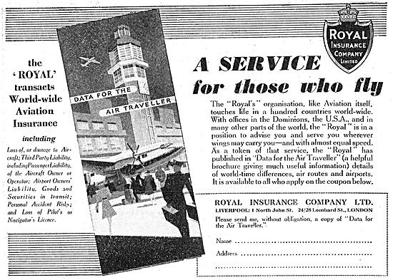 Royal Insurance Company Aviation Risks. 1947 Advert              