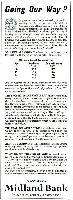 Midland Bank Recruitment Advert 1960                             