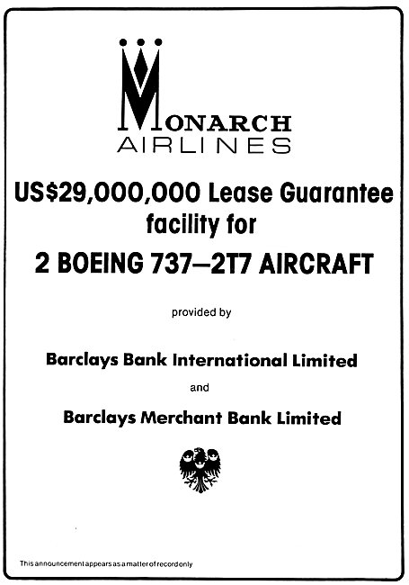 Barclays Merchant Bank Monarch Airlines Lease Guarantee          