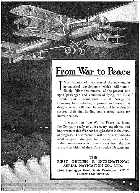 The First British & International Aerial Navigation Company. 1918