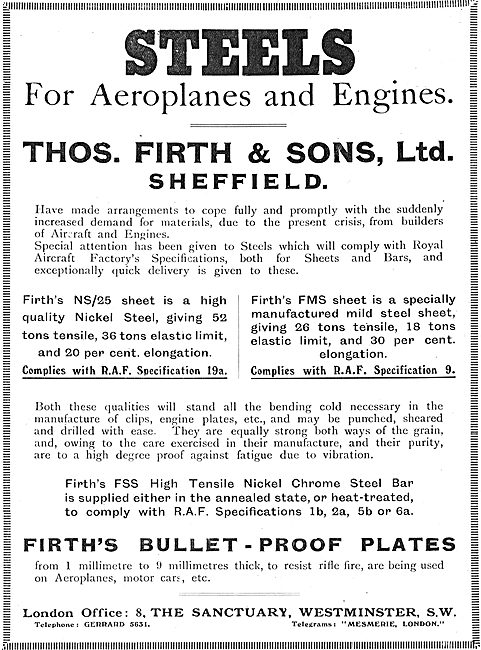 Thos Firth Royal Aircraft Factory Specification Aircraft Steels  