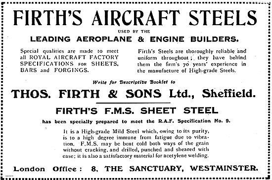 Firth's Aircraft Steels Used By Leading Aeroplane & Engine Makers