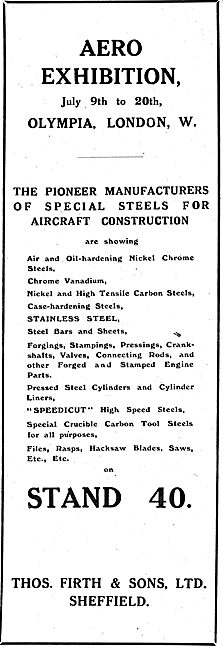 Visit Thos Firth & Sons Ltd Sheffield At  Olympia Aero Exhibition