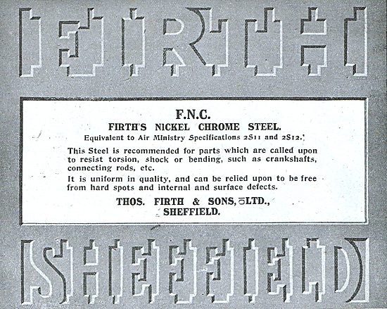 Thos Firth Nickel Chrome Steel For Aircraft Constructors         