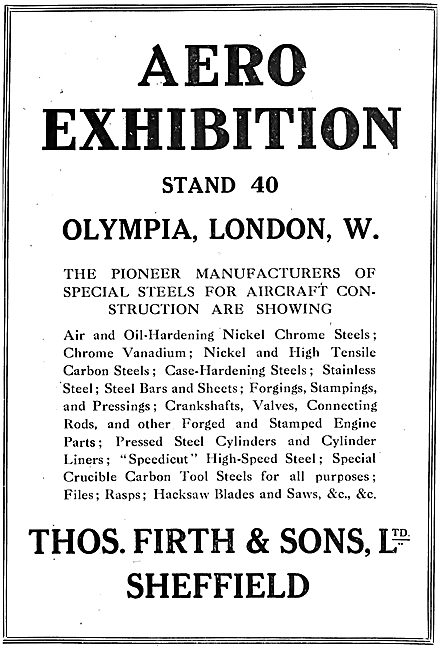 Firth Brown & Sons. Firth's Special Steels For Aircraft 1920     