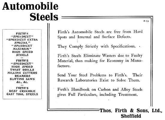 Firth Brown Automobile Steels - Speedicut Drills 1920            
