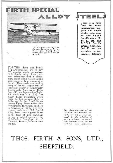Thos Firth & Sons Special Alloys For Aircraft Production         
