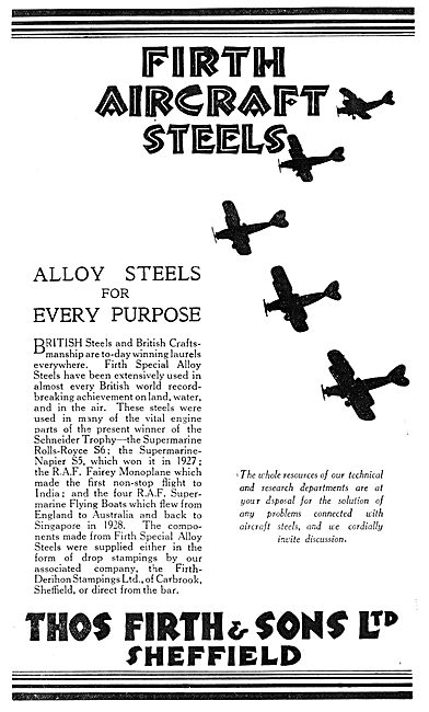 Thos Firth & Sons Aircraft Steels 1930                           