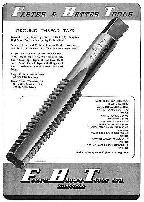 Firth Brown Tools Ground Tap Threads                             
