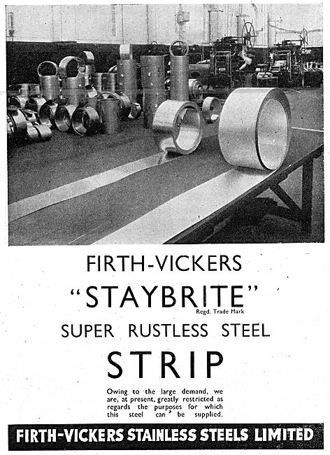 Firth-Vickers Staybrite Stainless Steels 1943 Advert             