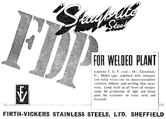 Firth-Vickers Staybrite Stainless Steels 1949                    