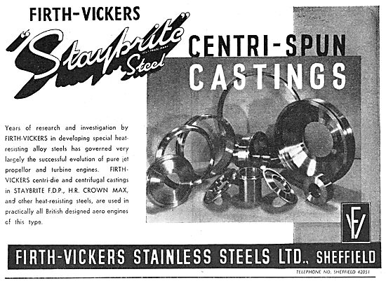 Firth-Vickers Staybrite Steel. Centri-Spun Castings              