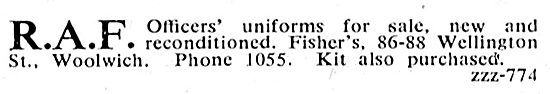 Fishers For New Or Reconditioned RAF Officers' Uniforms          