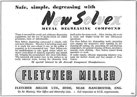 Fletcher Miller New Solvex Metal Degreasing Compounds 1940       