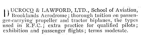 Ducrocq & Lawford Ltd School Of Aviation - Brooklands            