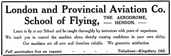 London & Provincial Aviation School Of Flying. Hendon 1914       