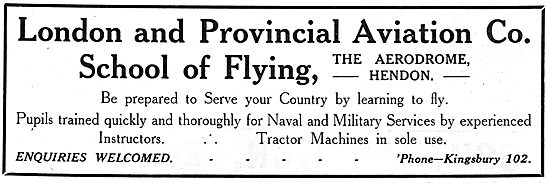 London & Provincial Aviation Co Flying School Hendon             