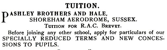 Pashley Brothers & Hale Flying School. Shoreham Aerodrome Sussex 