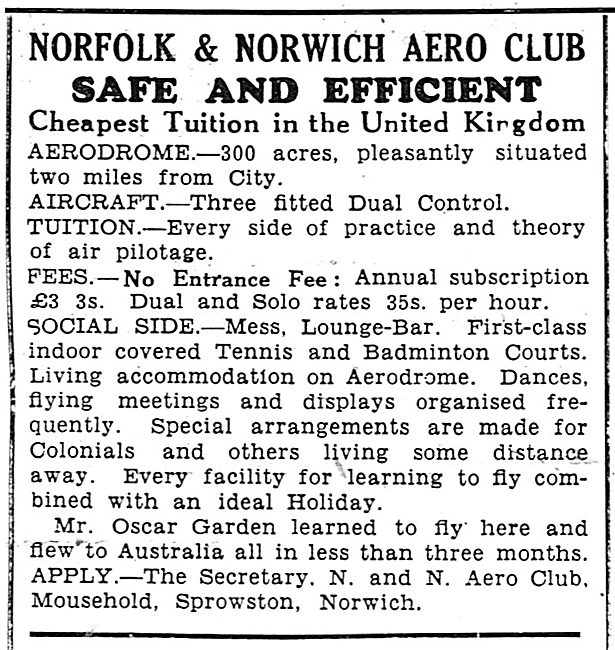 Norfolk & Norwich Aero Club. Oscar Garden 1931                   