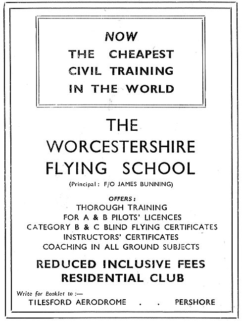 The Worcestershire Flying School - Tilesford Aerodrome. Pershore 