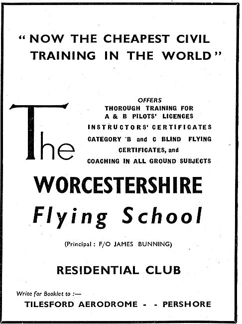 The Worcestershire Flying School - Tilesford Aerodrome. Pershore 