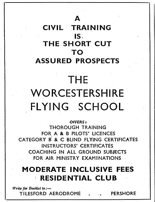 The Worcestershire Flying School - Tilesford Aerodrome. Pershore 