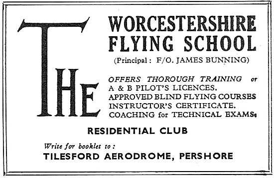 Worcestershire School Of Flying. Tilesford Aerodrome, Pershore   