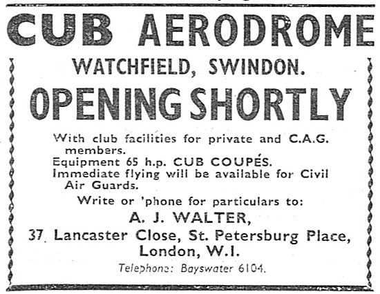 Cub Aerodrome Watchfield. Piper Cub Coupes A.J.Walter            