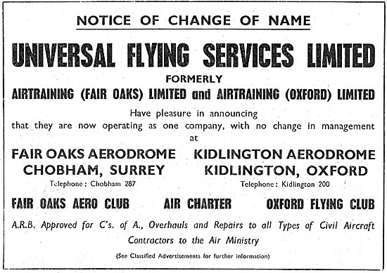 Universal Flying Services. Fair Oaks  Air Charter Oxford FC      