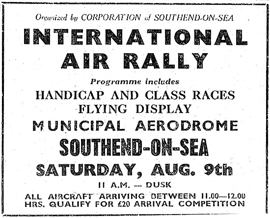 International Air Rally Southend. Saturday August 9th 1947       