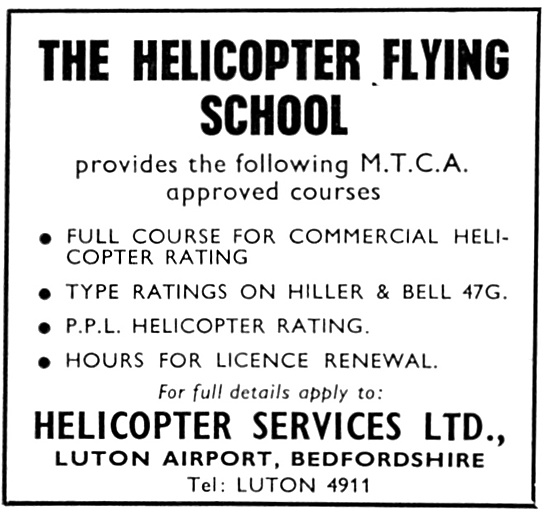 Helicopter Services, Luton. Helicopter Flying School 1959        
