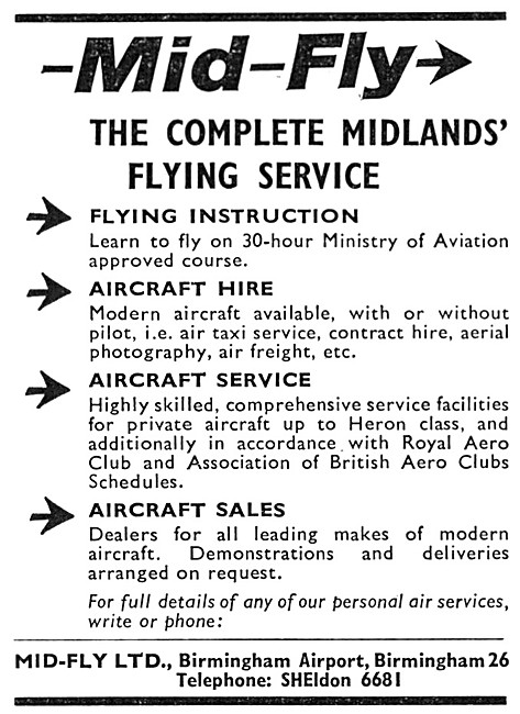  Mid-Fly Flying Services. Birmingham Airport 1966                