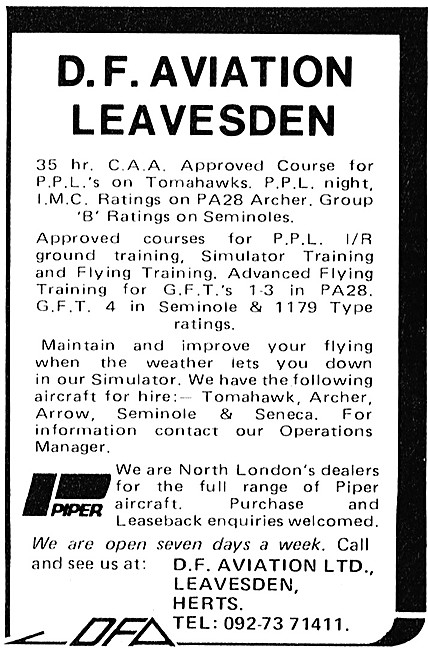 D.F.Aviation Flying School. Leavesden  - Piper Aircraft Sales    