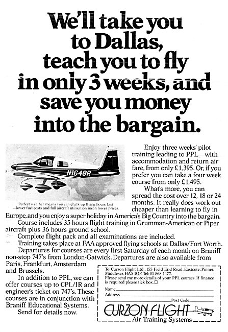 Flying Training Curzon Flight Dallas 1980                        