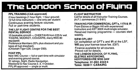 The London School Of Flying Elstree 1981                         