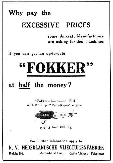 Fokker FIII Limousine                                            