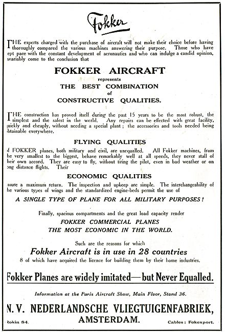 Fokker Aircraft Flying & Economic Quailities                     