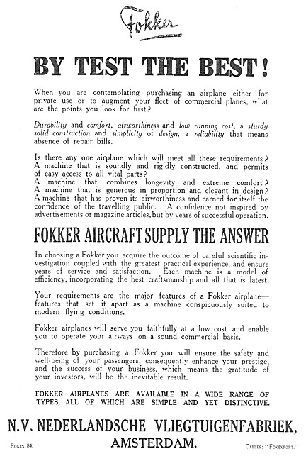 Fokker Aircraft                                                  