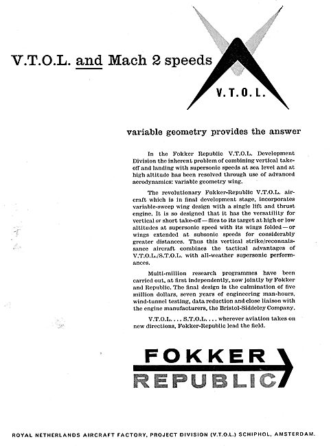 Fokker-Republic. VTOL & Mach 2 Speeds. Variable Geometry         