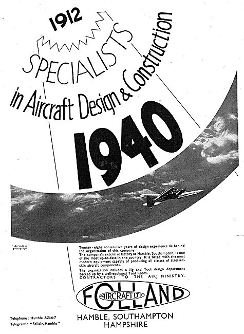 Folland Aircraft. Hamble, Southampton - Designers & Constructors 