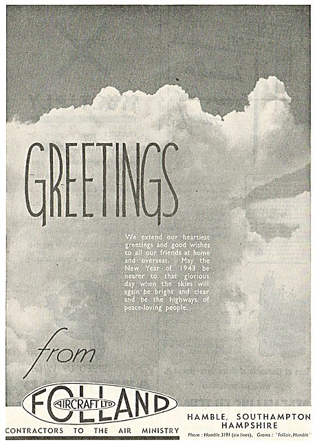 Folland Aircraft Christmas Greetings 1942                        