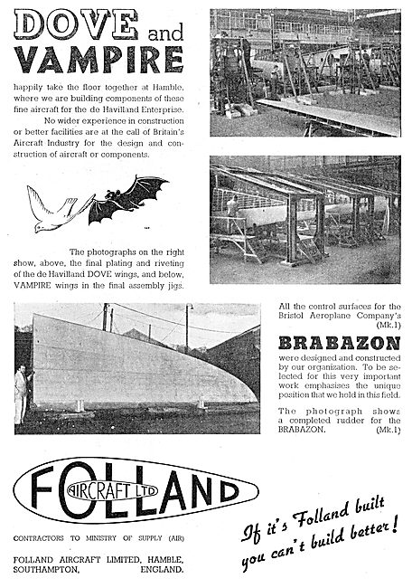 Folland Aircraft Manufacturing Parts For Dove, Vampire & Brabazon