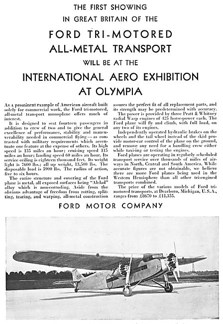 Ford Trimotor Monoplane 1929 Advert                              