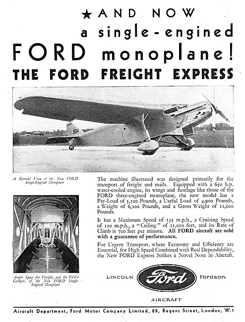 Ford Trimotor Monoplane - Freight Express Aircraft               