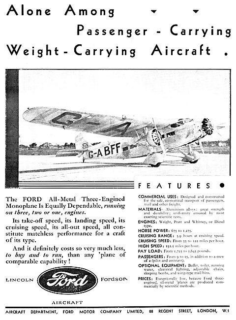 Ford Trimotor Commercial Monoplane                               