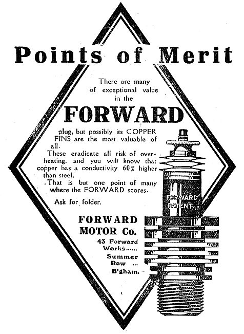 Forward Motor Co Aero Engine Sparking Plugs. Points Of Merit     